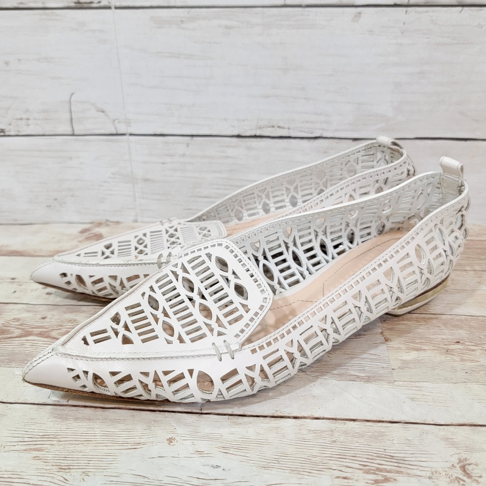Nicholas Kirkwood Beya white laser cut flats